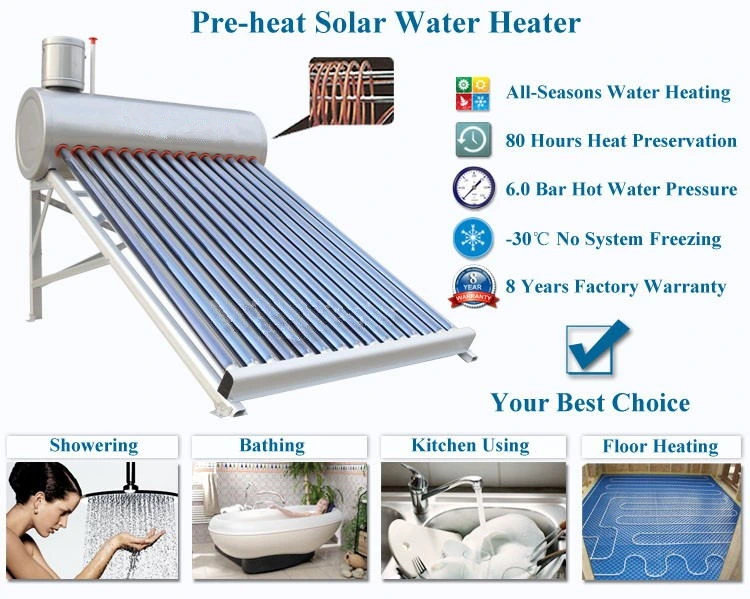 Pre-Heated Pressurized Solar Water Heater with Copper Coil (Heat exchanger)