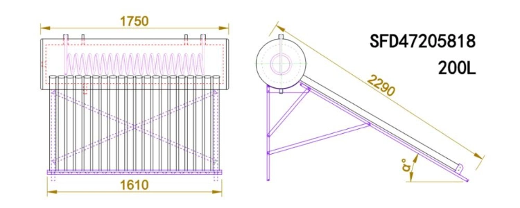 200L Rooftop Pre-Heated Solar Hot Water Heater with Copper Coil for Domestic Hot Water